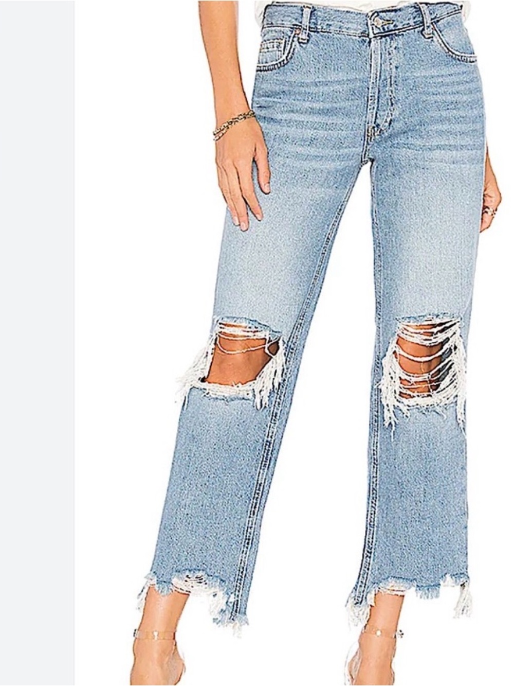 We the Free FP Light Stone Maggie Midrise Straight Leg distressed ankle jeans 25